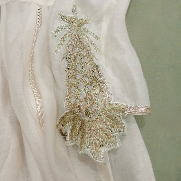 Elegant Cream and Green Maxi Dress Hussain Rehar - Picture 9 of 10